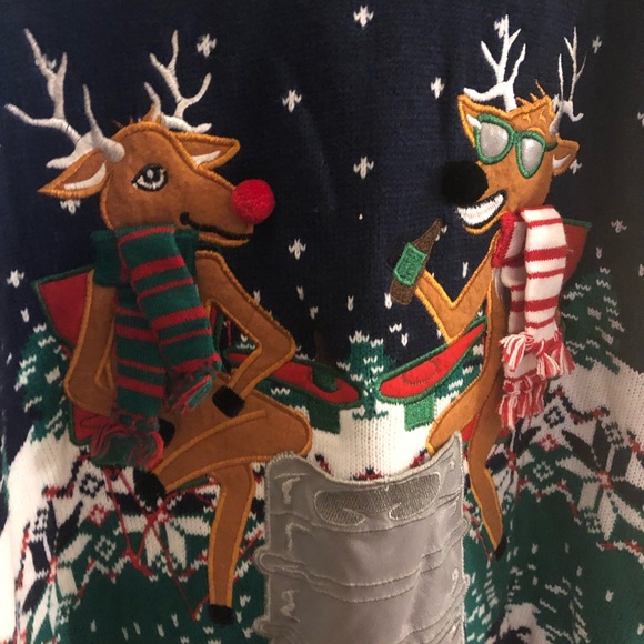 Drinking Reindeer Ugly Christmas Sweater Unisex XL 3D scarves - Picture 7 of 9